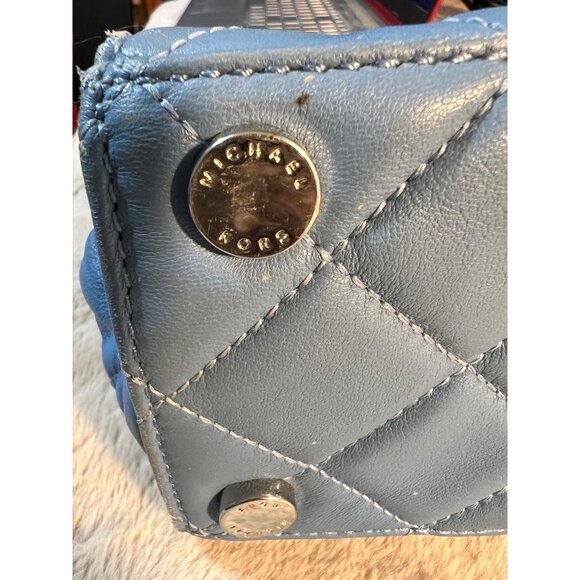 Michael Kors Quilted Blue Shoulder Bag With Chain Straps & MK Charm - Picture 13 of 15